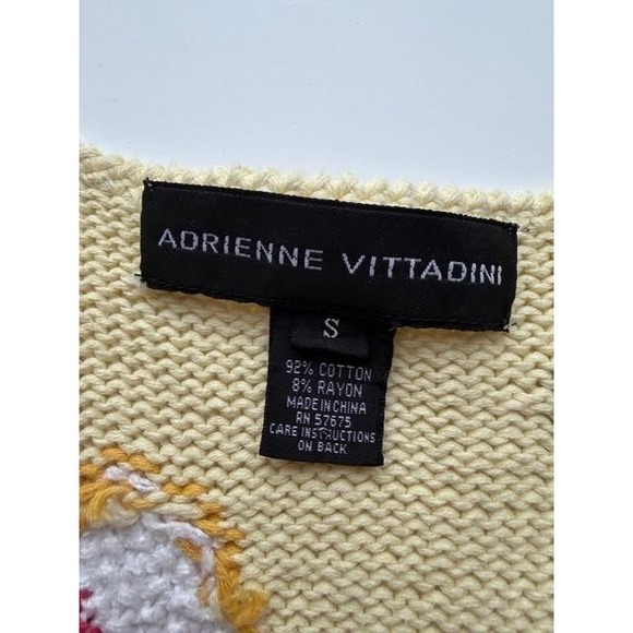 Adrienne Vittadini Cottagecore Sweater Yellow Sz S Floral Embroidered Knit VNeck - Picture 8 of 9